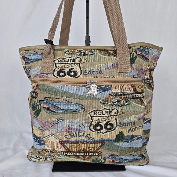 Route US 66 Tote Landscaped Multi-Color Zipper Closure Canvas 14" x 12" x 5" - Picture 5 of 16